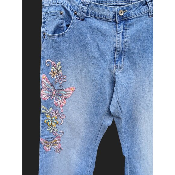 Vintage Angels Womens Denim Cropped Jeans Embroidery Butterfly Floral Size 20 - Picture 2 of 16